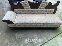 Antique fainting couch Chaise Victorian -Late 1800's Floral Oak Handsome