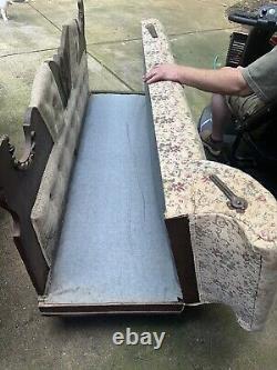 Antique fainting couch Chaise Victorian -Late 1800's Floral Oak Handsome