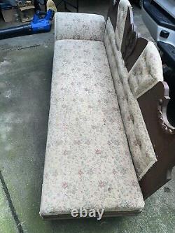 Antique fainting couch Chaise Victorian -Late 1800's Floral Oak Handsome