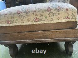 Antique fainting couch Chaise Victorian -Late 1800's Floral Oak Handsome