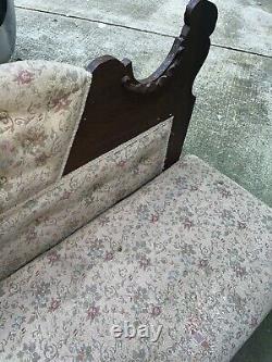 Antique fainting couch Chaise Victorian -Late 1800's Floral Oak Handsome