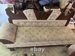 Antique fainting couch Chaise Victorian -Late 1800's Floral Oak Handsome