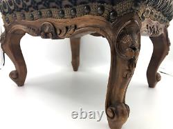 Antique french Louis XV style foot rest 19th century fabric woodwork furniture