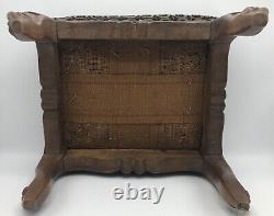 Antique french Louis XV style foot rest 19th century fabric woodwork furniture