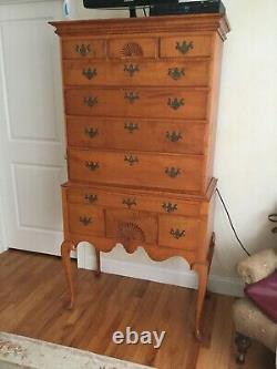 Antique furniture hand crafted tiger maple highboy chest by Eldred Wheeler