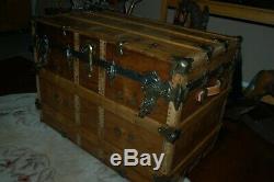 Antique late Victorian period Steamer Trunk/Chest with solid brass lock