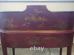 Ardley Hall desk, red Chinoiserie style, 43 high x 43 1/2 x 27, late 20th C