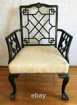 Armchair. English Chinoiserie Black Lacquer with Gold. Late 19th Century