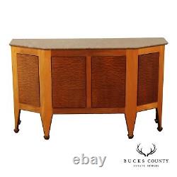 Art Deco Style Studio Crafted Marble Top Birdseye Maple Console Cabinet