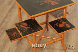 Asian Chinoiserie Lacquered Faux Bamboo Side Table
