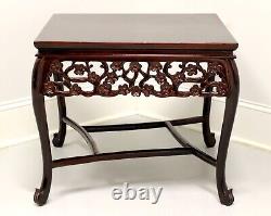Asian Chinoiserie Rosewood Foliate Carved Square Accent Table