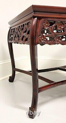 Asian Chinoiserie Rosewood Foliate Carved Square Accent Table