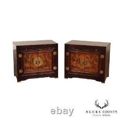 Asian Style Vintage Pair of Two Door Cabinet Nightstands