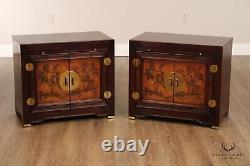 Asian Style Vintage Pair of Two Door Cabinet Nightstands