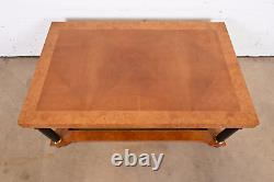 Baker Furniture French Empire Inlaid Cherry and Burl Wood Coffee Table