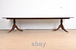 Baker Furniture Georgian Banded Mahogany Double Pedestal Extension Dining Table