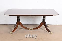 Baker Furniture Georgian Banded Mahogany Double Pedestal Extension Dining Table