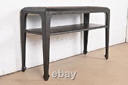 Baker Furniture Hollywood Regency Chinoiserie Lacquered Bamboo Top Console Table