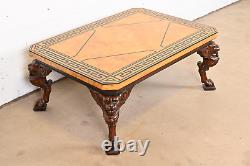 Baker Furniture Neoclassical Cocktail Table With Burl Wood Coffee Table