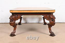 Baker Furniture Neoclassical Cocktail Table With Burl Wood Coffee Table