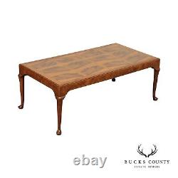 Baker Furniture Queen Anne Style Burl Walnut Coffee Table