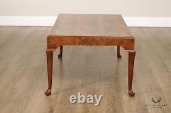 Baker Furniture Queen Anne Style Burl Walnut Coffee Table