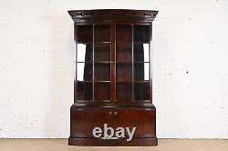 Baker Furniture Regency Carved Mahogany Lighted Breakfront Bookcase Cabinet