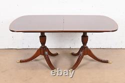 Baker Furniture Style Georgian Banded Mahogany Double Pedestal Dining Table
