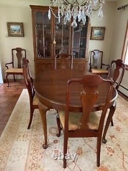 Baker Furniture Walnut Queen Anne Oval Dining Table with 3 Extensions