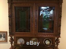 Beautiful Antique Hutch 19th Century Late 1800s with Stained Glass