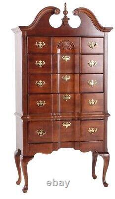 Beautiful Queen Anne Style Cherry Highboy Chest of Drawers, Late 20th Century