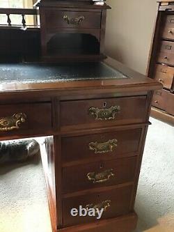 British Mahogany pedestal desk with Leather Inset Late 19th Century