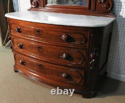 Burled Walnut Marble Top Late Victorian Mirrored Dresser with Mirror circa 1890s