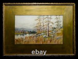 C. RUSSELL (AMERICAN) LATE 19TH C SIGNED 1895 WithC LANDSCAPE ORIG GILT MAT/FRAME