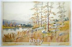 C. RUSSELL (AMERICAN) LATE 19TH C SIGNED 1895 WithC LANDSCAPE ORIG GILT MAT/FRAME