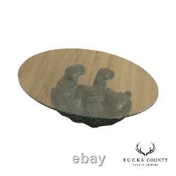 Cabin Style Glass Top Black Bear Coffee Table
