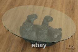 Cabin Style Glass Top Black Bear Coffee Table
