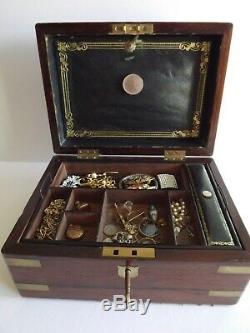 Campaign Style Mahogany & Brass Bound Jewellery Box Late Victorian