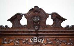 Carved Late 1800's Antique French Renaissance Oak Hunt Cabinet Bookcase
