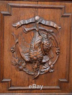 Carved Late 1800's Antique French Renaissance Oak Hunt Cabinet Bookcase