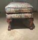 Carved Mahogany Chippendale Style Ball & Claw Tapestry Foot Stool c1970