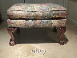 Carved Mahogany Chippendale Style Ball & Claw Tapestry Foot Stool c1970