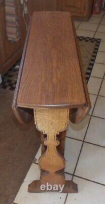 Carved Quartersawn Oak Dropleaf Gate Leg Table Late 1800's Early 1900's (T619)