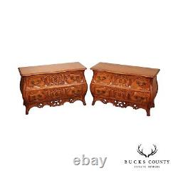 Century Furniture'Coeur de France' Pair of Carved Cherry Bombe Chests