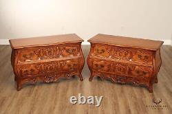 Century Furniture'Coeur de France' Pair of Carved Cherry Bombe Chests