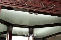 Chinese Rosewood Carved Illuminated Corner Display Cabinet