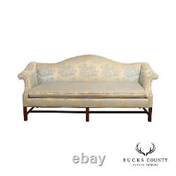 Chippendale Style Vintage Mahogany Rolled Arm Camelback Sofa