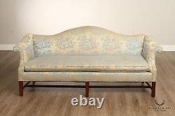 Chippendale Style Vintage Mahogany Rolled Arm Camelback Sofa