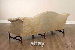 Chippendale Style Vintage Mahogany Rolled Arm Camelback Sofa