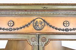 Contemporary Neoclassical Italianate Carved Painted Breakfront Bookcase Cabinet